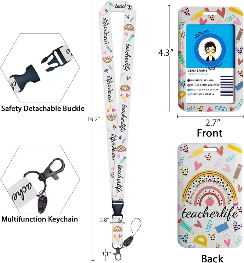 GIANCOMICS Teacher Lanyards for Id Badges, ID Badge Holder with Lanyard Badge Reel Retractable, Rainbow Cute Lanyard with ID Holder Keychain Clip Name Tag ID Card Holder for Women Men Work Office - Image 4